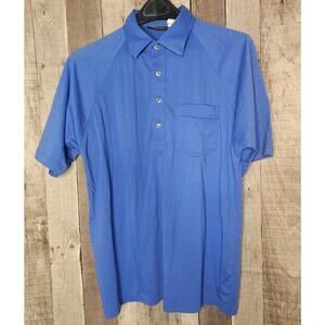 Vintage JANTZEN Natural Touch Polo Cotton Shirt Blue Pocket Men's Large Gift